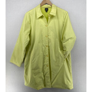 EILEEN FISHER Jacket M Trench Twill Cotton Coat Duster Button Front Yellow VTG